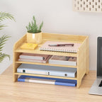 Wisuce Essentials Bamboo Desk Organizer Mail Holder Countertop Letter Tray File Organizer for Desk Letter Sorter Paper File Storage for School Home Office Supplies
