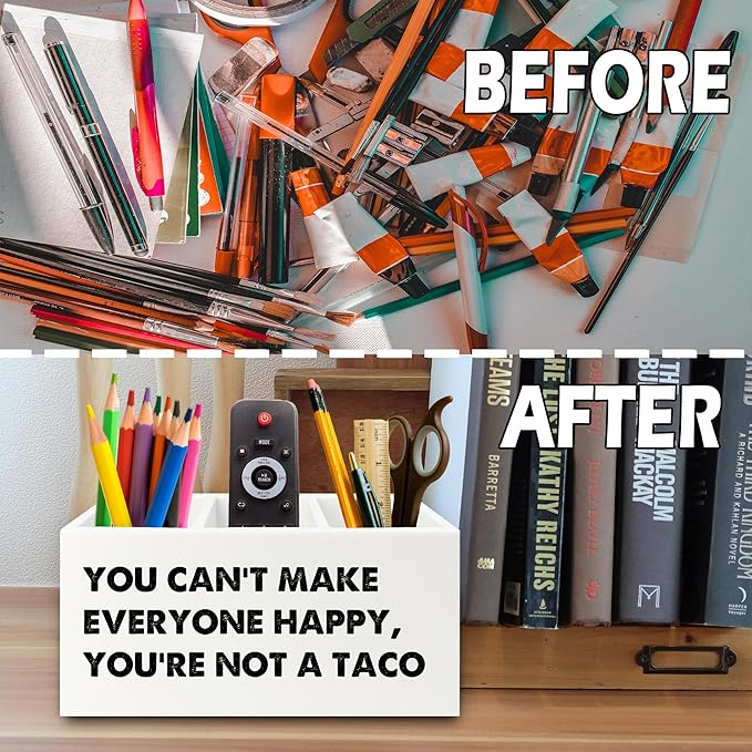 XPH Funny Taco Gifts Pen Pencil Holder Organizer for Desk, You Can't Make Everyone Happy You're Not a Taco Funny Wooden Box Sign for Home Office Desk Tabletop Decorations