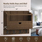 Nekon Mail Organizer with Drawer for Wall, 12"W x 10"H x 3.1"D Mail Sorter Wall Mounted, Wooden Key Holder Wall File Organizer Letter Sorter for Letter Magazines (Brown)