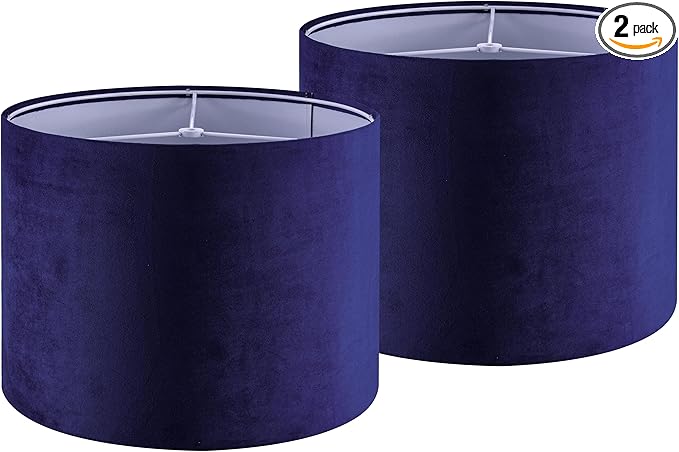 GO&SO Dark Blue Velvet Drum Lamp Shade Set of 2 Medium 13" Top x 13" Bottom x 10" High(Spider) Modern Lamp Shades for Table Lamps & Bedside Lamp Replacement Lampshade Required Assembly