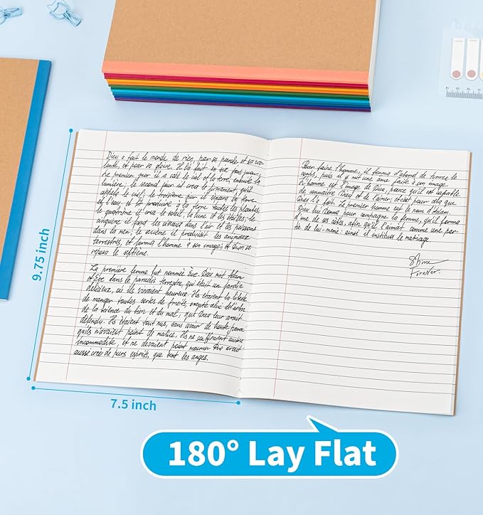 12 Pack Composition Notebook Journals Bulk, 7-1/2" x 9-3/4", Wide Ruled Paper, 30 Sheets/60 Pages, Kraft Cover with Rainbow Spines, 12 Colors School Lined Notebook Journal for Work Study Note Taking
