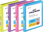 ½ Inch 3 Ring Binder .5 inch Clear View Cover with 2 Inside Pockets, Colored School Supplies Office and Home Binders - Assorted Colors May Vary (4 Pack) – by Enday