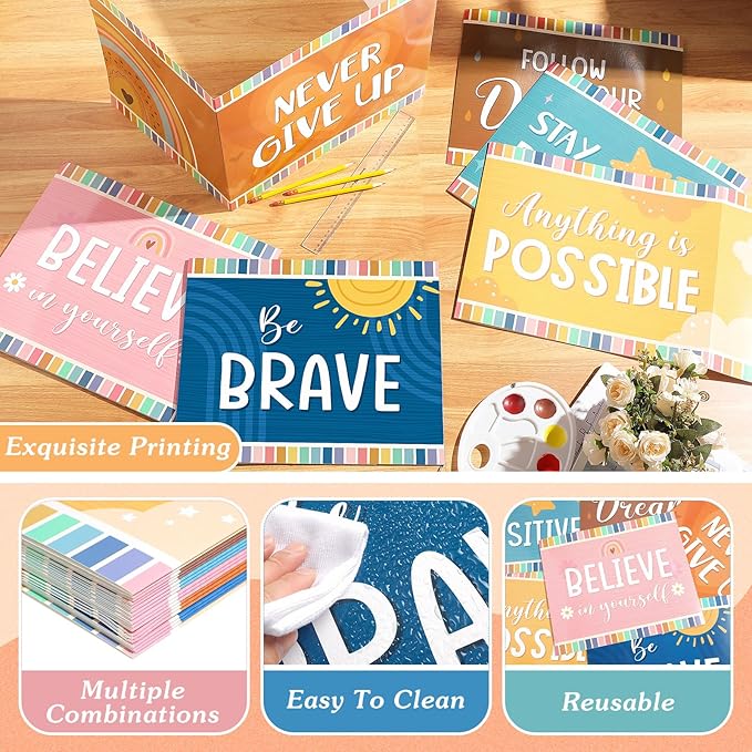Affrolling 24 Pcs Inspirational Privacy Folders Bulk for Students Cardboard Privacy Boards Desk Divider Panel Waterproof Testing Divider for Classroom Back to School Study Supplies (Boho)