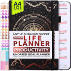 Life Planner - Undated Weekly & Monthly Planner, 12-Month Journey to Increase Productivity | Gratitude Journal, Life Organizer & Goal Journal | Include Foldable Vision Board, Habit Tracker & Stickers