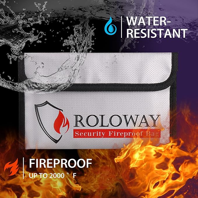ROLOWAY Small Fireproof Bag (5 x 8 inches), Non-itchy Fireproof Money Bag for Cash, Valuables, Passport, Currency & Keys (2-Pack Silver)