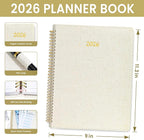 2026 Planner, Annecy Weekly ＆ Monthly Planner 2026, Jan. 2026 – Dec. 2026, 9" x 11" Monthly Agenda Planner with Tabs, Flexible Linen Cover, Spiral Binding, Double-sided Pocket, Bookmark, Beige