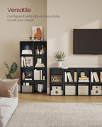 VASAGLE Custos Collection - Bookshelf, Bookcase, Cube Shelf with 8 Compartments, 9.4 x 25.8 x 51 Inches, Storage Shelf, for Living Room, Home Office, Dining Room, Ebony Black ULBC424B01