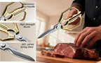 Kitchen Scissors Gold - Stainless Steel Shear, Sharp Meat Cutting Scissors Dishwasher Safe, Poultry Shears Heavy Duty, Japanese Cooking Scissor for Food, Christmas Gifts for Men Women