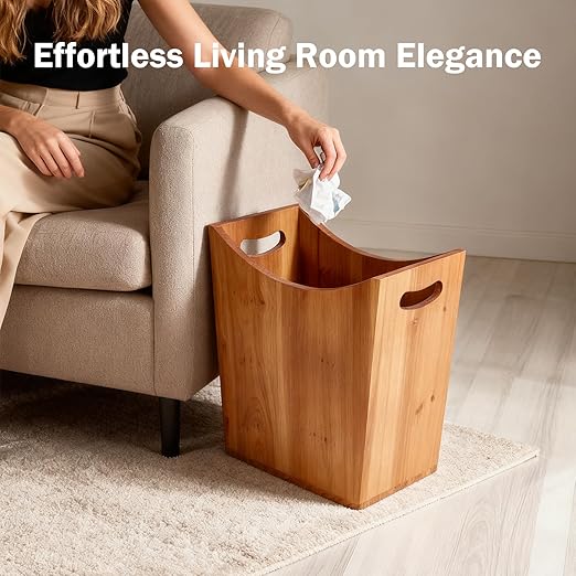 Tenavo 3 Gallons Wooden Bin Wastebasket, Small Trash Can, Decorative Bathroom Trash Can, Waste Basket for Bedroom, Office Garbage Can, Wood Bathroom Accessories