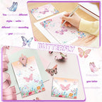 TaoBary 160 Pcs Stationery Paper Set 50 Double Sided Stationery Papers with 50 Matching Envelopes and 60 Round Dot Sticker, 10 Design(Watercolor Butterfly,5.5 x 8.25 Inch)