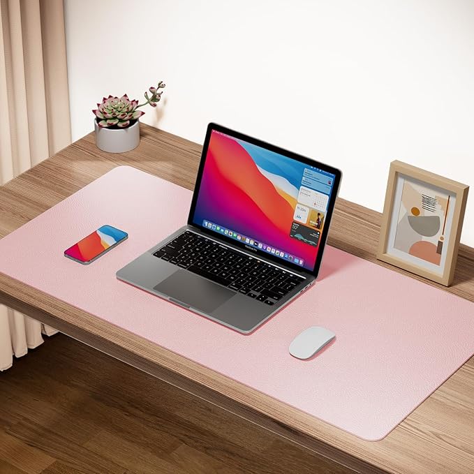 Boutilon Leather Desk Pad Protector,Non-Slip Mouse Pad,Laptop Desk Pad,Office Mouse Mat,Waterproof Leather Desk Blotter,Desk Writing Pad for Office and Home (XXL-Light Pink,47.2"x 17")