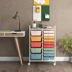 LDAILY 15 Drawer Rolling Storage Cart, Rolling Cart with Drawers for Classroom, Art Supply Craft Organizer on Wheel with Metal Frame & Handles for Home Office School