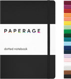 PAPERAGE Dotted Journal Notebook, (Black), 160 Pages, Medium 5.6 in x 8 in - 100 GSM Thick Paper – Hardcover Journaling Notebook for Work, School & Bullet Journaling