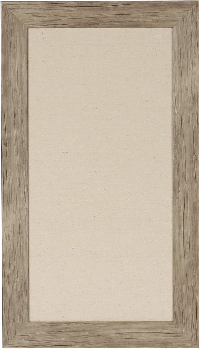 DesignOvation Beatrice Framed Linen Fabric Pinboard, 13x23, Rustic Brown
