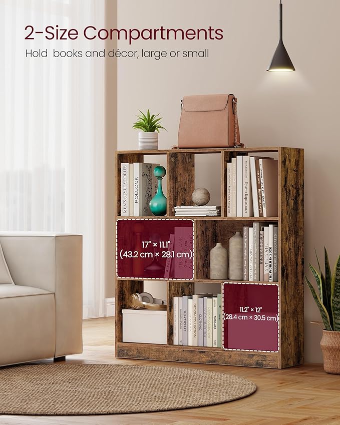 VASAGLE Custos Collection - Bookshelf, 3-Tier Bookcase, Book Shelf, Open Storage Shelf, 9.4 x 35.4 x 39.4 Inches, for Living Room, Home Office, Dining Room, Rustic Brown ULBC455K01