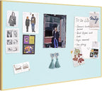 Lightomorrow Bulletin Board 30 x 20 inches, Light Blue Pin Board, Golden Aluminum Framed Fabric Cork Board with 10 Push Pins
