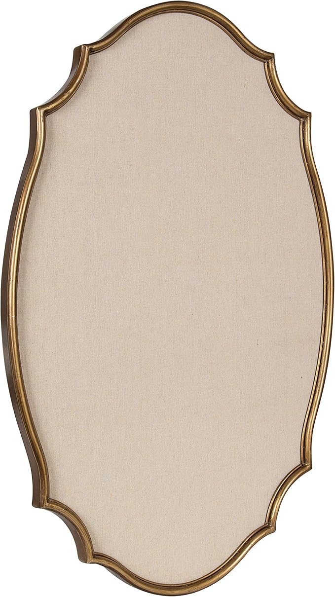Kate and Laurel Leanna Decorative Scalloped Metal Pinboard; 24 x 36; Gold; Framed Rounded Oval Vintage Bulletin Board for Unique Display; Organization; and Decor