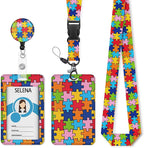 ID Badge Holder with Breakaway Lanyard, Lanyards for ID Badges Name Tags ID Card Holder, Cute Badge Reel Badge Clip Retractable, Autism Awareness Gifts