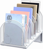 OUTIOE 5-Section Desk File Organizer, Metal Mesh Folder Organizer for Documents, Mail & Office Papers (White)