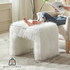 ZYKZYK Modern Vanity Stool Ottoman, Backless Faux Fur Small Footstool for Makeup Room, Living Room, Bedroom, Entryway Portable and Comfortable Seating (Single Piece) White