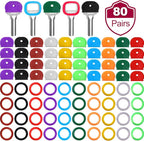 Blulu 80 Pieces 1Inch Colored Key Covers Caps Tags Covers Set Plastic Key Color Identifier Rings Toppers(Classic Color)