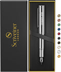 Scriveiner Personalized Silver Chrome Fountain Pen (Medium), Award Winning Luxury Pen, Heavy Pocket Pen, Chrome Finish, Best Engraved Fountain Pen Gift Set for Men & Women, Name Engraving
