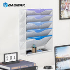 Gawerk 6 Tier Hanging File Organizer, Mesh Wall File Holder Paper Folder Rack with Bottom Flat Tray for Office Home, White