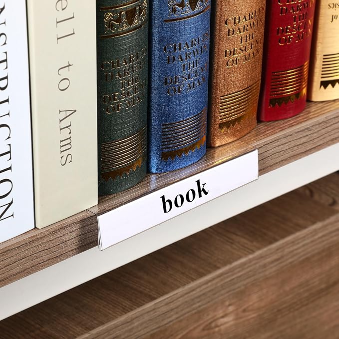 Containlol 50 Pcs Moveable Shelf Label Holders, Clear Bookshelf Label Library Shelf Markers Bookshelf Divider Tags for Library Office Classroom Home(6.5 x 5.12 x 0.8 Inch)