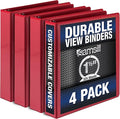 Samsill Durable 1.5 Inch Binder, Made in the USA, Round Ring Customizable Clear View Binder, Red, 4 Pack (MP48453)