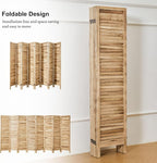 Room Partitions and Dividers, Temporary Wall with Double Hinges, 5.6 Ft Tall Folding Louver Wood Screen for Home Office Bedroom Hotel Decoration (8 Panels, Wood Color)