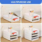 CiWiVOKi Desk Letter Tray Set of 2, Office Organization and Storage, PET Stackable Document Organizer for Notes, Pens, File Paper, White