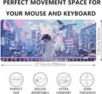 Japanese Fantasy City Boy Mouse Pad Desk Pad,Cute Kawaii Anime Mousepad,Large Extended Gaming Mouse Mat with Stitched Edges Non-Slip Waterproof Rubber Base Mous Mat for Desk Pad(27.5X11.8 in)