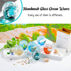 Hand Blown Glass Ball Ocean Waves Paperweight Sea Glass Decor Crystal Bubble Ball for Bedroom Home Office Aquarium (Dark Blue)