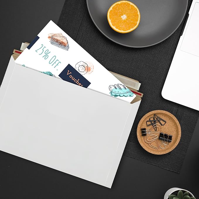 200 Pack 6.5x4.5 inches Rigid Mailer Self Seal Photo Document Mailers, Stay Flat White Cardboard Shipping Envelopes, Photography Mailers for CD, Photos, Document