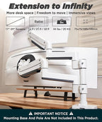 ULTRARM Heavy Duty Extension Arm [Accessory Only - Requires MA20PW-S Single Monitor Arm for Use] Dual 49" Vertical Stacked Monitor Mount Height Adjustable - 100x100 VESA Mount, White, MA20PW-A
