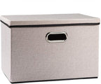 PRANDOM Large Foldable Storage Bin with Lid [1-Pack] Linen Fabric Decorative Storage Box Organizer Container Basket Cube with Handles Divider for Closet Office Living Room Light Grey(17.7x11.8x11.8)