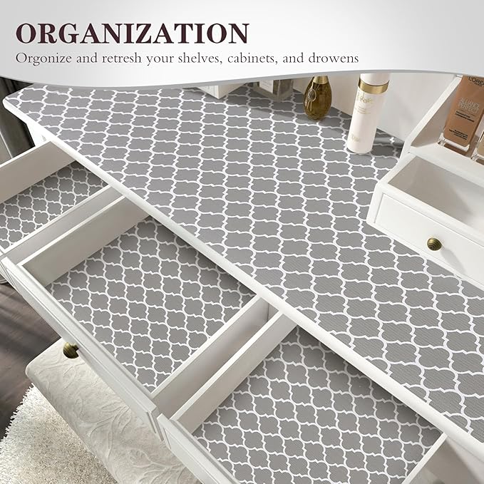 ALIUNI Drawer and Shelf Liner, Non-Slip Kitchen Cabinet Liners Non-Adhesive Thick Strong Grip Waterproof Washable Mats Protect Dresser Shelves Cupboard Bathroom Cabinets, Gray, 18 in X 10 FT