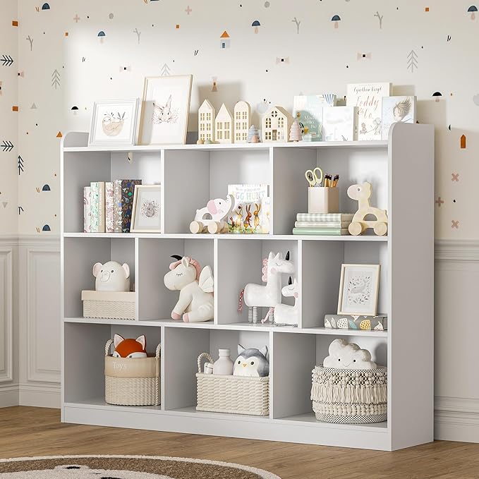 DIYART White Bookshelf, Wood Bookcase with 3 Tier Open Shelves, 10-Cube Minimalist Storage Shelf for Living Room, Bedroom, 55.1" W x 42.5" H