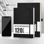 AHGXG Bullet Dotted Journal - Dot Grid Notebook Journal, 120 GSM Thick Acid-Free Paper, Large B5 Dotted Notebook 96 Pages, Leather Softcover, Inner Pocket, Journal Stencil, 7.6'' X 10'' - Black