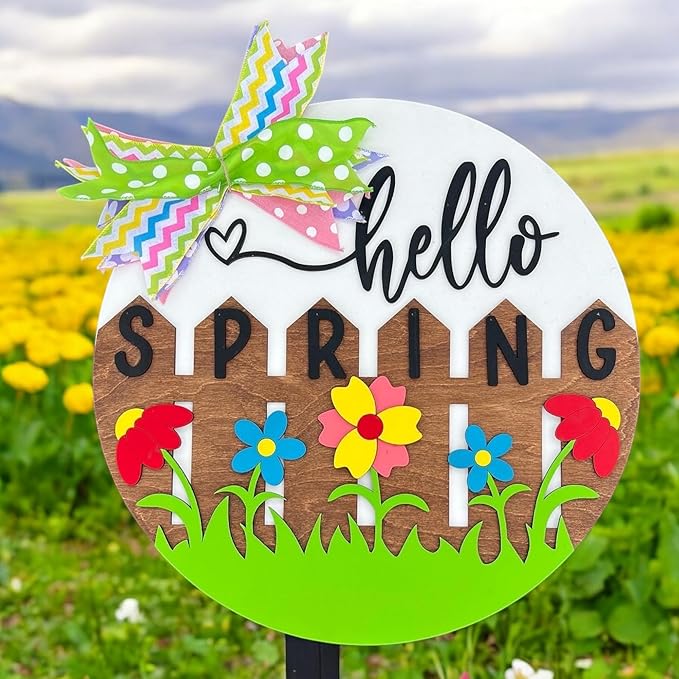Wood front door sign Wood sign Home decor Welcome sign Sign for front door House warming gift Wedding gift (Fence spring-DS032(NC) P002, 15" Width)