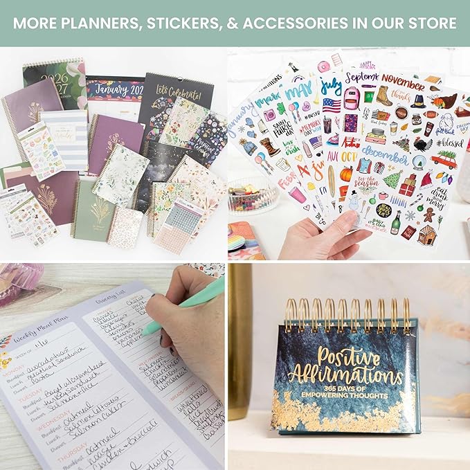 bloom daily planners 2026 Hardcover Calendar Year Goal & Vision Planner (January to December) - Monthly & Weekly Agenda Organizer - 7.5" x 9" - Eucalyptus, White