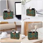 Famame Aztec Colorful Pattern Pencil Holder for Desk, Leather Desktop Container Pen Cup Storage Study Table Pen Organizer Makeup Brush Holder for Classroom Office Home