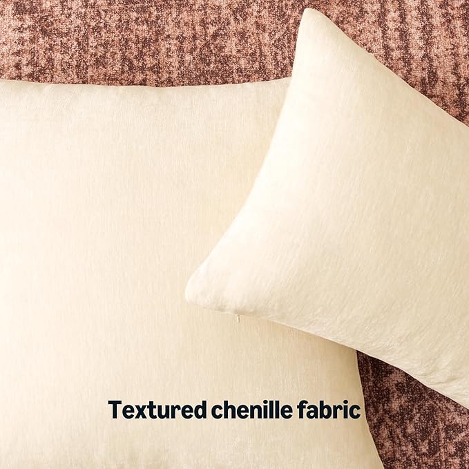 Amazon Basics Chenille Throw Pillow Covers, Home Decor Cushion Cover for Bedroom Living Room Couch Bed, 20" W × 20" L, Beige
