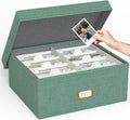 Decorative Photo Storage Box - Linen Photo Box Organizer with Dividers, Fits Holds Up to 1700 Pictures and 4x6 Photos, Memory Keepsake Organizer for Photos, Scrapbook Supplies, Cards, Stamps (Green)