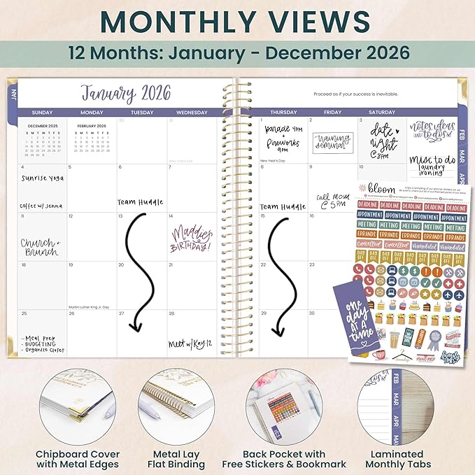 bloom daily planners HARDCOVER 2026 Planner (January to December) - 8.5” x 11” Weekly & Monthly Dated Agenda Organizer Book with Stickers & Tabs - Spread Kindness Like Wildflowers