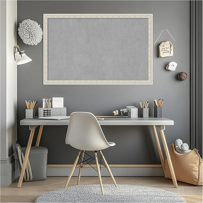 Amanti Art Silver Framed Magnetic Board 22x34 Large Vision Board for use with Magnets, 100% Metal Sheet to Display Items as Office Decor or for Home Organization in mudroom, Kitchen or Kids Room