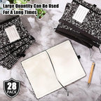 Laumoi 28 Pack PU Leather Lined Notebook Journal Bulk A5 Hardcover Notebook College Ruled 5.5 x 8.2 Inch Journal with Pen Holder for School Business Work Writing(Black,Marble)