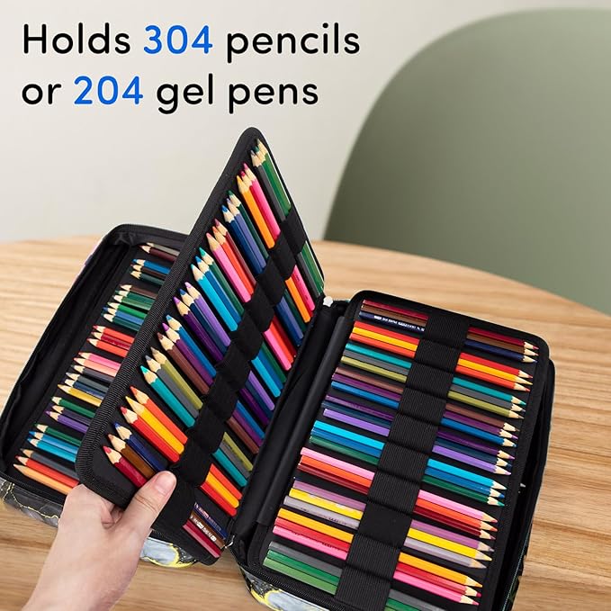 YOUSHARES 300 Slots Color Pencil Case - Pen Case Organizer with Handy Wrap & Zipper, Multilayer Holder for Prismacolor Colored Pencils & Gel Pen (Marble Gray)