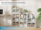 Jpiziso 16-Cube Storage Organizer Bookcase, Thick Frame Wood Grain Storage Shelf, Rectangular Cube Open Back Display Unit, 48.8x9.4x48.8 Inches for Living Room, Bedroom, Home Office, Embossed White