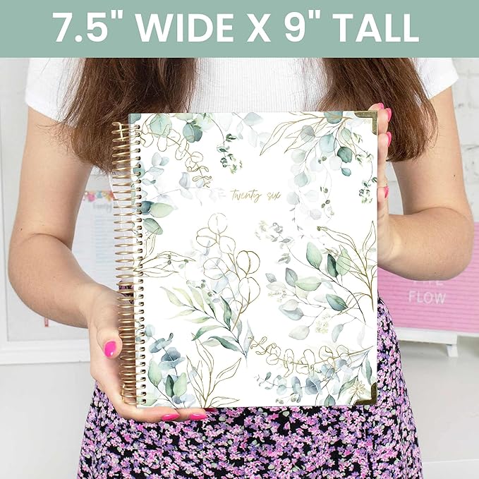 bloom daily planners 2026 Hardcover Calendar Year Goal & Vision Planner (January to December) - Monthly & Weekly Agenda Organizer - 7.5" x 9" - Eucalyptus, White